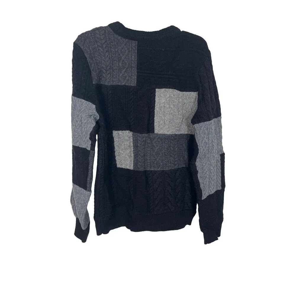 J. CREW Men's Patchwork Cable-Knit Sweater Black Gray  Wool-Cashmere Size Small